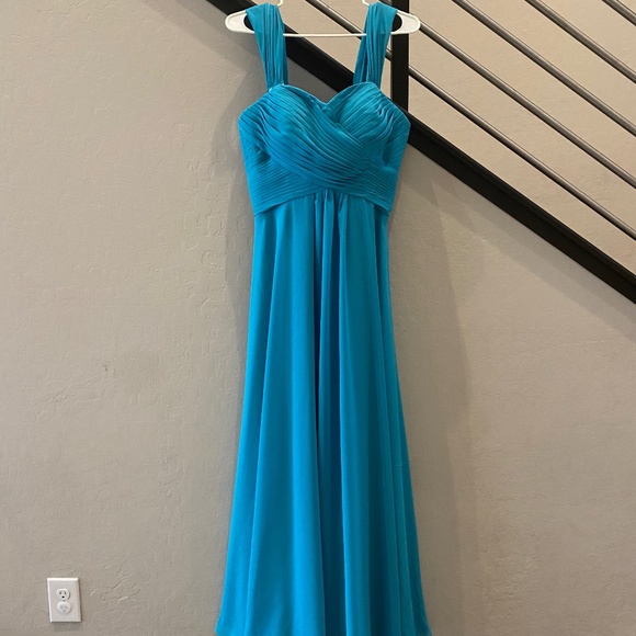 Aqua Blue Bridesmaid Dresses Long Chiffon Wedding Party Dress w/straps (BM313) - Picture 1 of 7